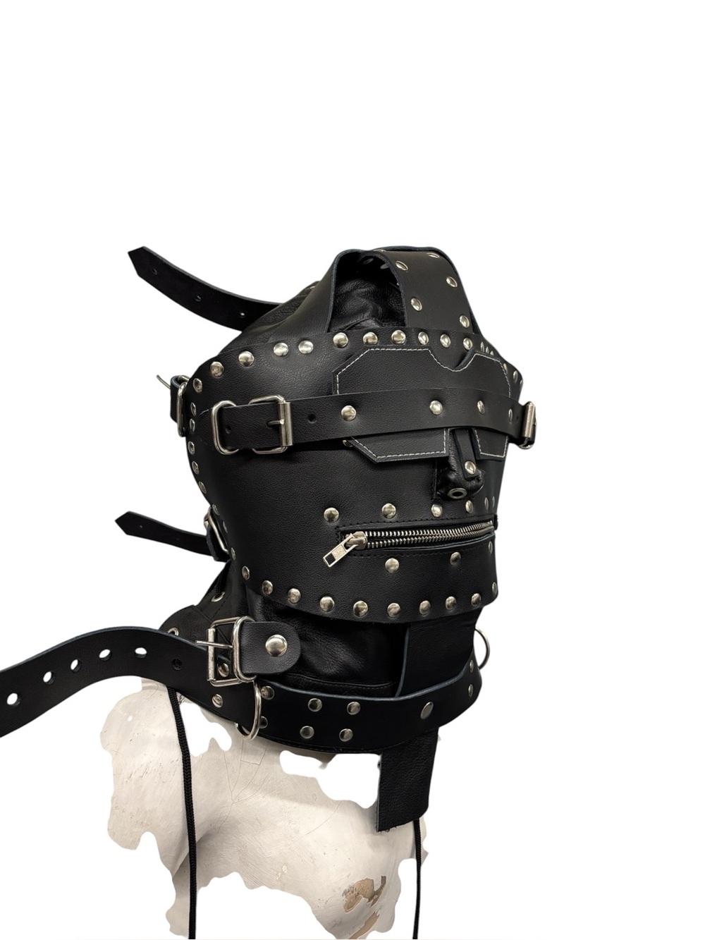 Premium Real Leather Bondage Hood with Harness Straps head mask cosplay goth